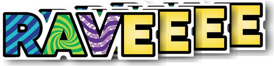 Rave Sticker | Electric Neon Festival Party Decor | Colorful Vinyl Decal for Lovers Unique | Accessory | 4 Pack [Ties]