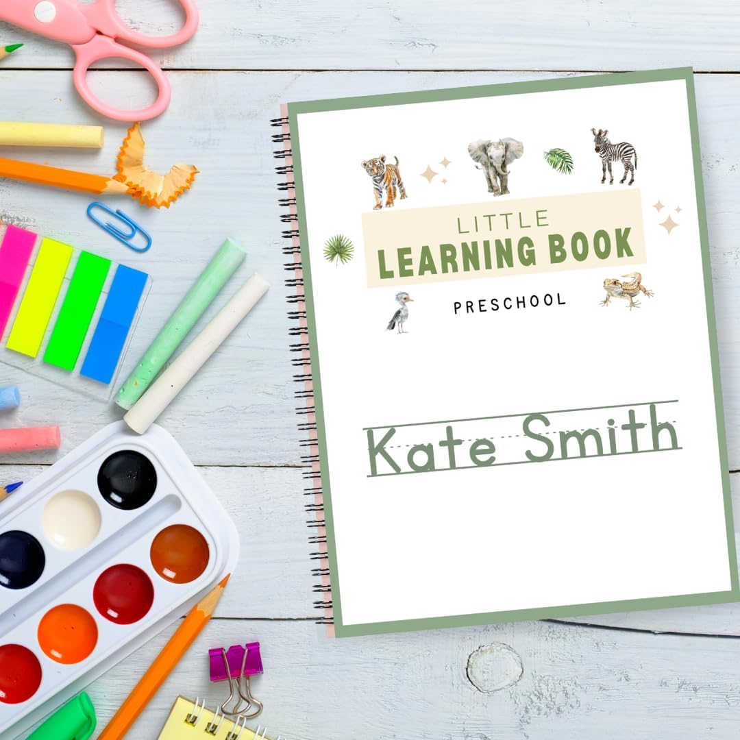 Personalized Preschool Reusable Workbook: Little Learning Book (Animals)
