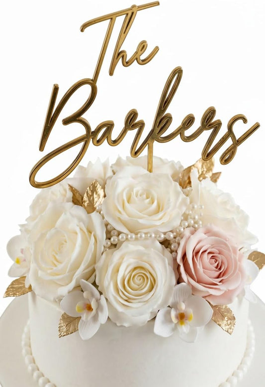 Custom Wedding Cake Topper 6 x 8 Inches (3.5 mm Thick) – Available in Gold, Black, Rose Gold, and Silver – Elegant Personalized Cake Decoration for Weddings, Engagements, and Special Events
