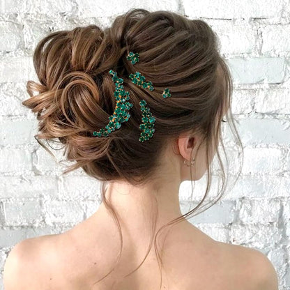 inSowni 11 Pieces Vintage Emerald Green Headpieces Party Prom Wedding Bridal Rhinestone Hair Side Combs Slides+U-shaped Hair Pins Accessories for Brides Bridesmaids Women Girls