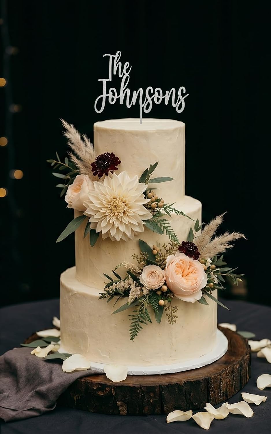 Personalized Wedding Cake Topper, Custom Lastnames"Wood Cake Decor, Available in Gold, Silver, Black, White, & Natural Wood (Design 10)