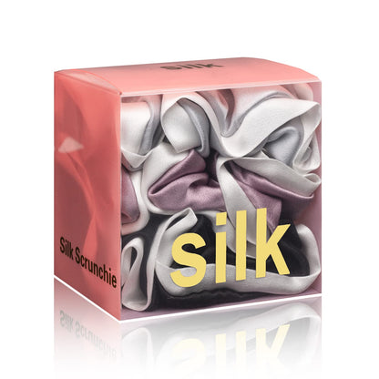Silk Scrunchies for Hair 100% Mulberry Silk Hair Ties 3 Pack(Black, Navy Blue, Emerald)