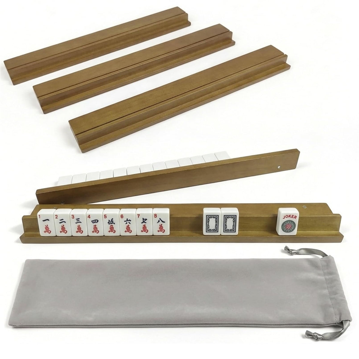 Pink Mahjong Racks with Magnetic Pushers, Set of 4, 17.3" Wooden