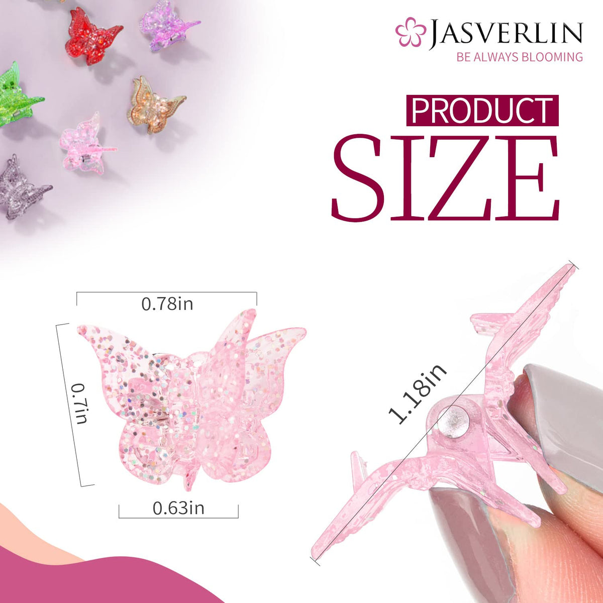 JASVERLIN Glitter Butterfly Hair Claw Clips, Y2K Hair Accessories 50 Pcs