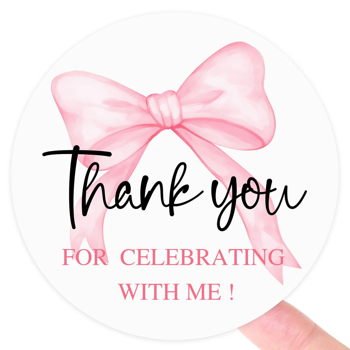 120 Pink Thank You Stickers for Celebrating with Me, Coquette Bow Party Favor Labels for Baby Shower, Birthday & Graduation, Favor Bag Seals for Moms-to-Be, Graduates & Party Hosts, 1.6 Inch