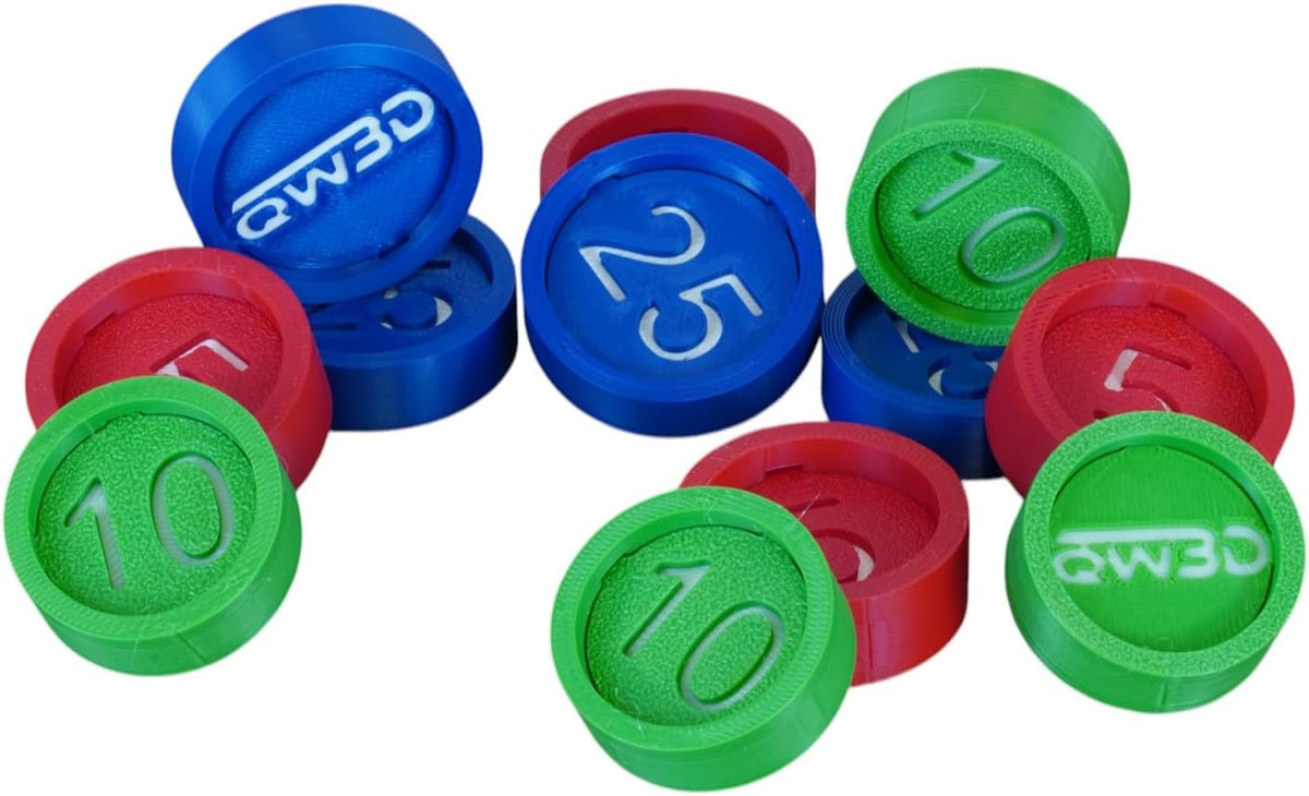 Cash Register Replacement Coins – Made with Eco Friendly Plastic, in The USA – Compatible with Fisher Price Register (Vintage Sets : Red#5|Yellow#10|Blue#25)