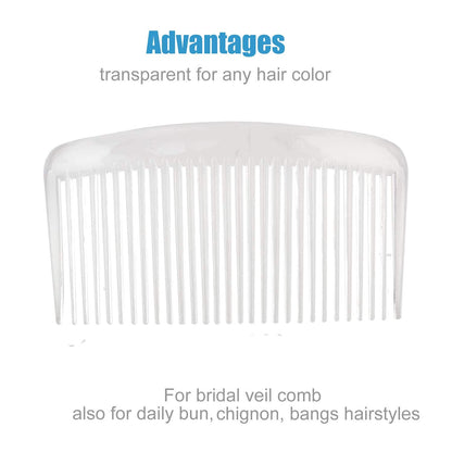 Lawie 20 Pack Clear White Large Plastic Hair Side Comb With Long Teeth Hairpins Grips Barrettes Clamps Bows for Women Bridal Wedding Veil Decorative Headpiece French Twist Updo Bun Accessories