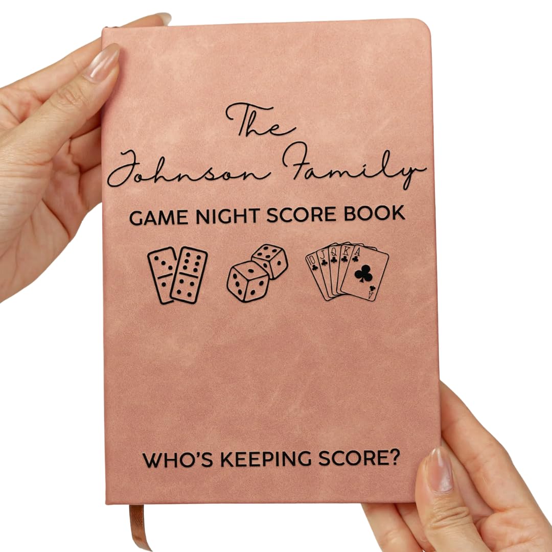 43Lotus Game Night Score Book For Family, Couples, Grandparents, Board Game Lover - Personalized Leather Journal, Who Is Keeping Score Notebooks, Gaming Notebook For Family Friends (2)