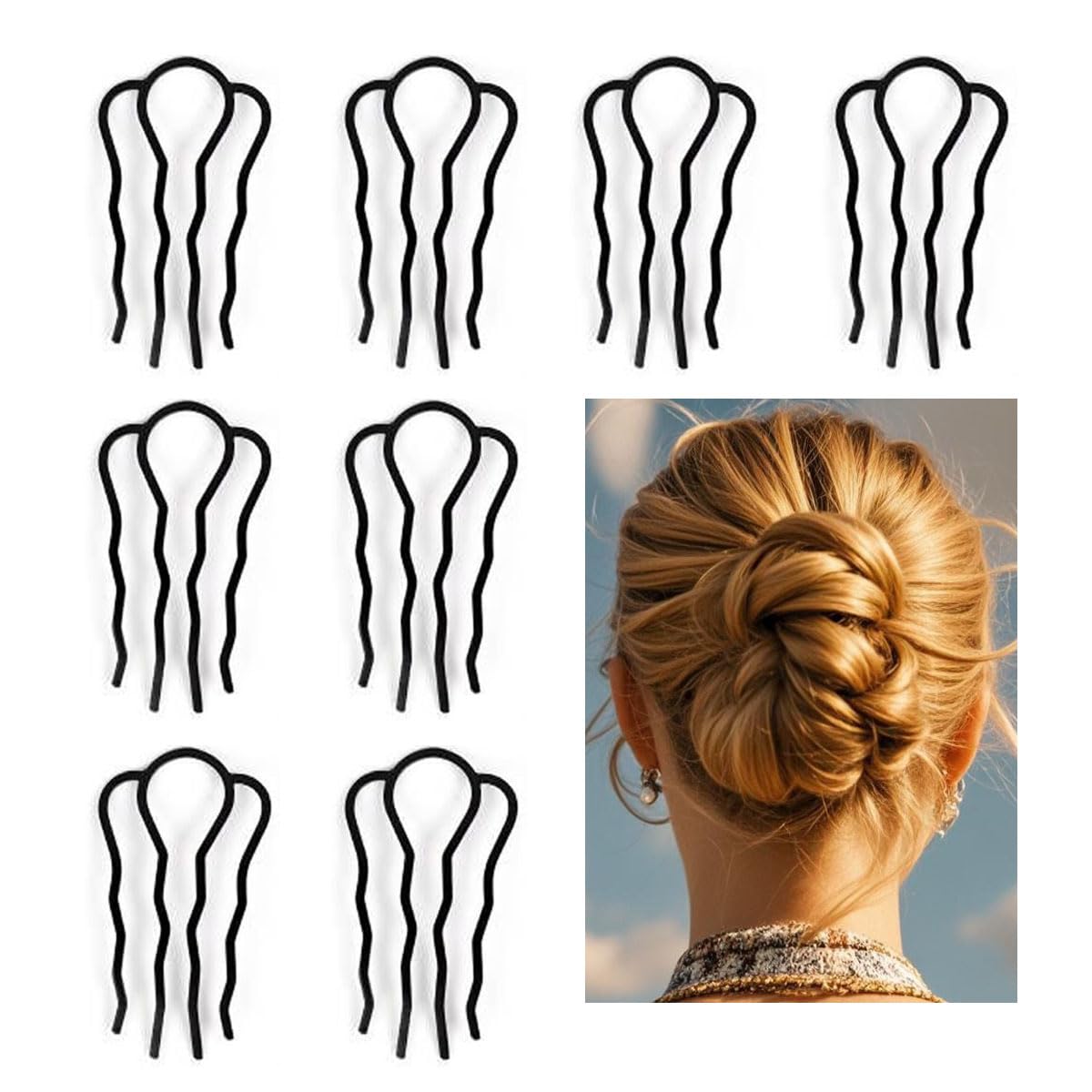 8 Piece Metal Hair Fork Clip Hair Side Combs Hair Pins Buns Updo U-Shape French Twist Hair Styling Tool Accessories for Women and Girls Christmas