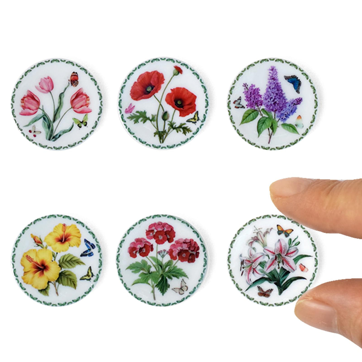 6PCS Handcrafted Miniature Ceramic Plates in 1:12 or 1:6 Scale, Vintage Porcelain Playhouse Dishes (Alice, 3CM)