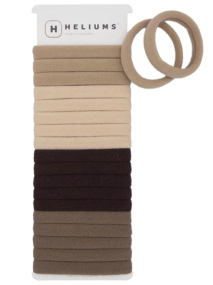 Heliums Soft Hair Ties - No Damage Seamless Nylon Fabric Bands, Stretchy Ponytail Holders for Thin & Thick Hair - Standard 1.5 Inch, Neutrals, 20 Pack