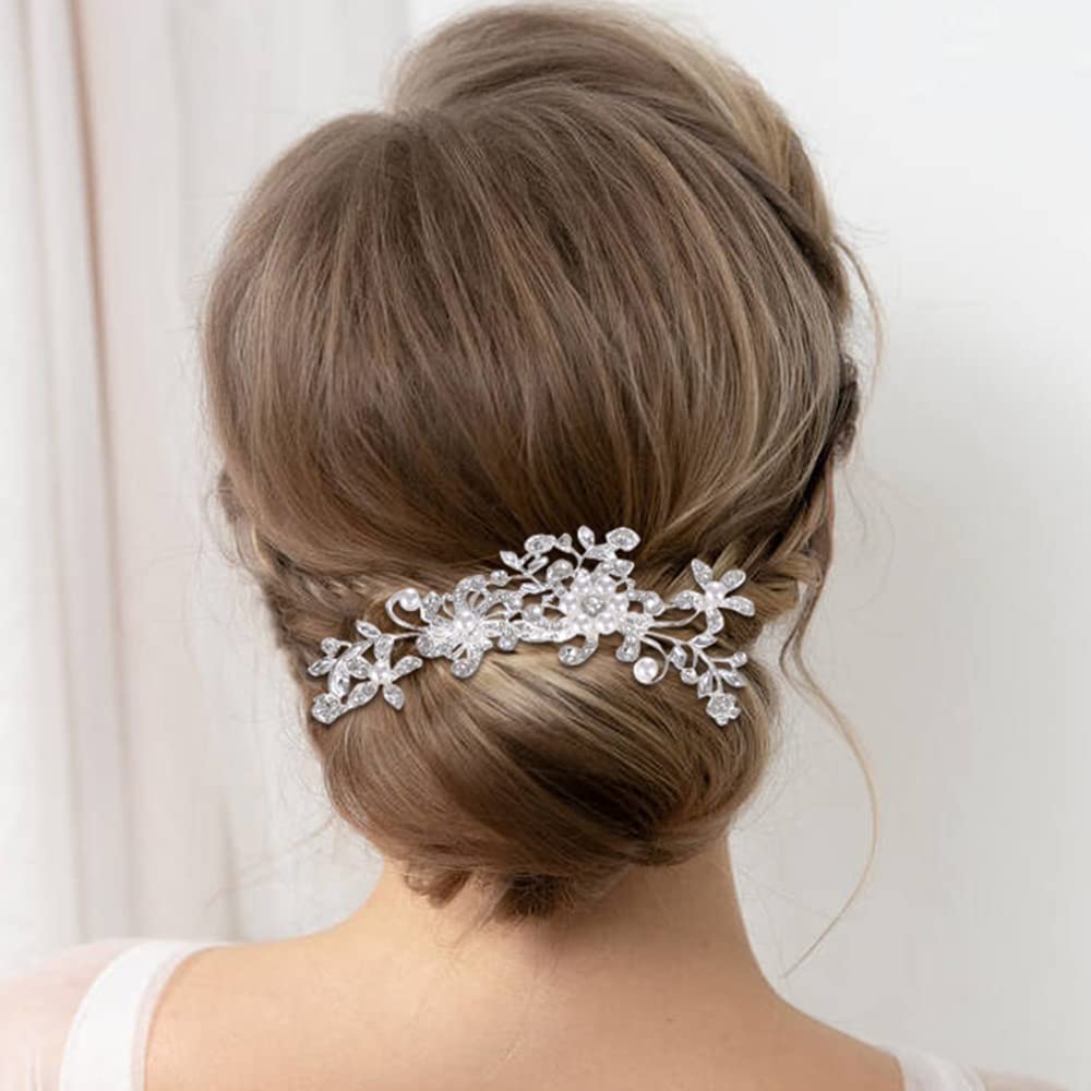 inSowni 32 Pack Silver Wedding Hair Side Combs+U-shaped & Twist Bridal Hair Pins Pieces Accessories Rhinestone Pearls for Women Girls Brides Bridesmaids