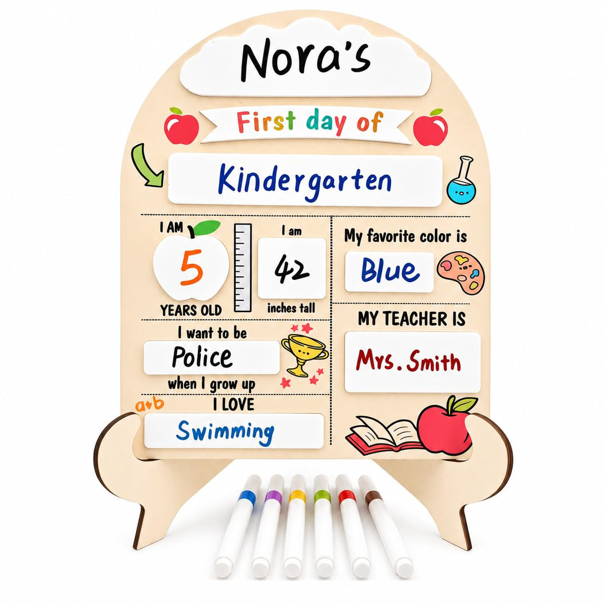 First Day of School Sign with Marker - Reusable Back to School Board, My First & Last Day of School Chalkboard for Preschool Pre-K Kindergarten, Easy to Write & Clean Wooden Photo Prop (Fist and Last)
