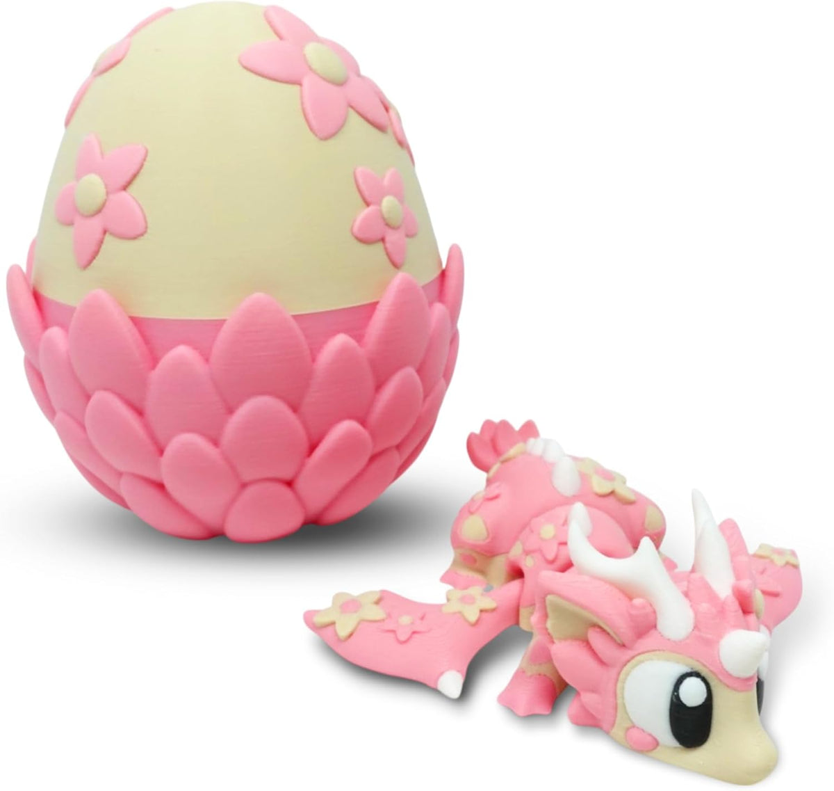 Articulated Dragon with Egg, 3D Printed Toy, Flexible Fidget Figure, 3D Dragon Egg, Desk Pet, Home Decor, Birthday Gift for Kids, Easter Basket Toy, Collectible Figure (Cherry Blossom)