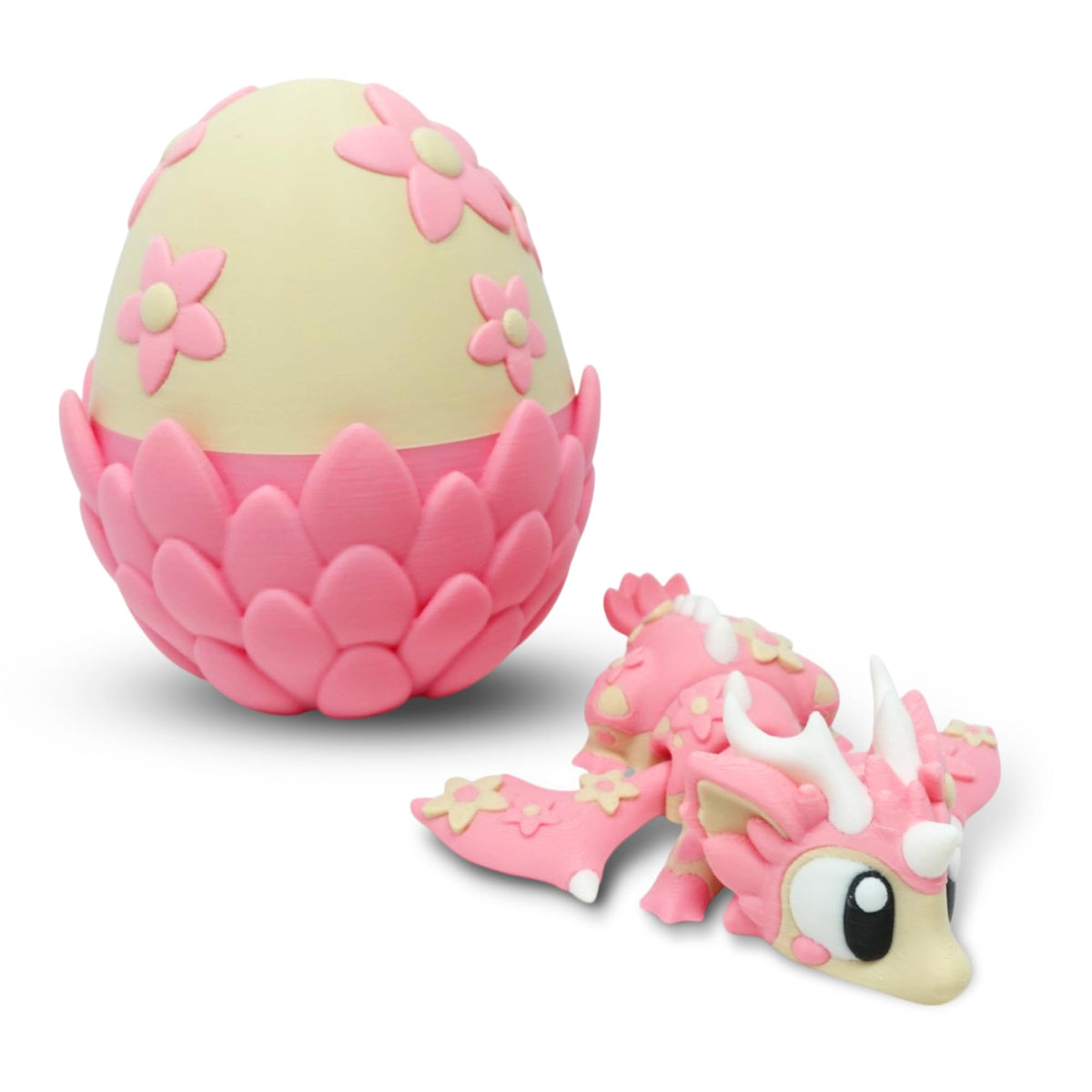 Articulated Dragon with Egg, 3D Printed Toy, Flexible Fidget Figure, 3D Dragon Egg, Desk Pet, Home Decor, Birthday Gift for Kids, Easter Basket Toy, Collectible Figure (Cherry Blossom)