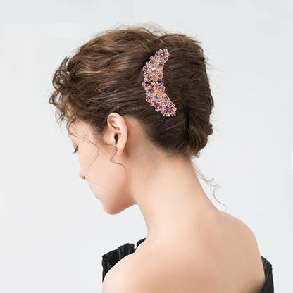 Women Rhinestone Inlaid Flower Hair Comb Hairpin Barrette Accessory,Also Perfect Mother's Day Gifts for Mom (Purple)