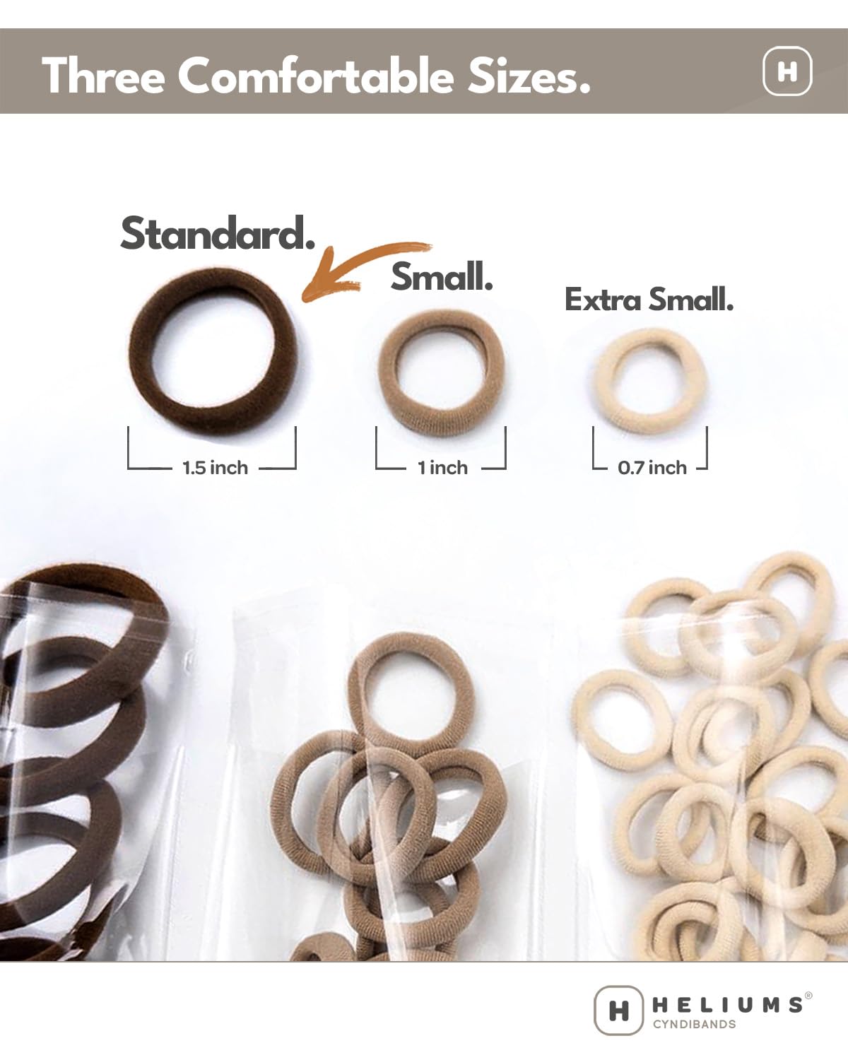 Heliums Soft Hair Ties - No Damage Seamless Nylon Fabric Bands, Stretchy Ponytail Holders for Thin & Thick Hair - Standard 1.5 Inch, Neutrals, 20 Pack