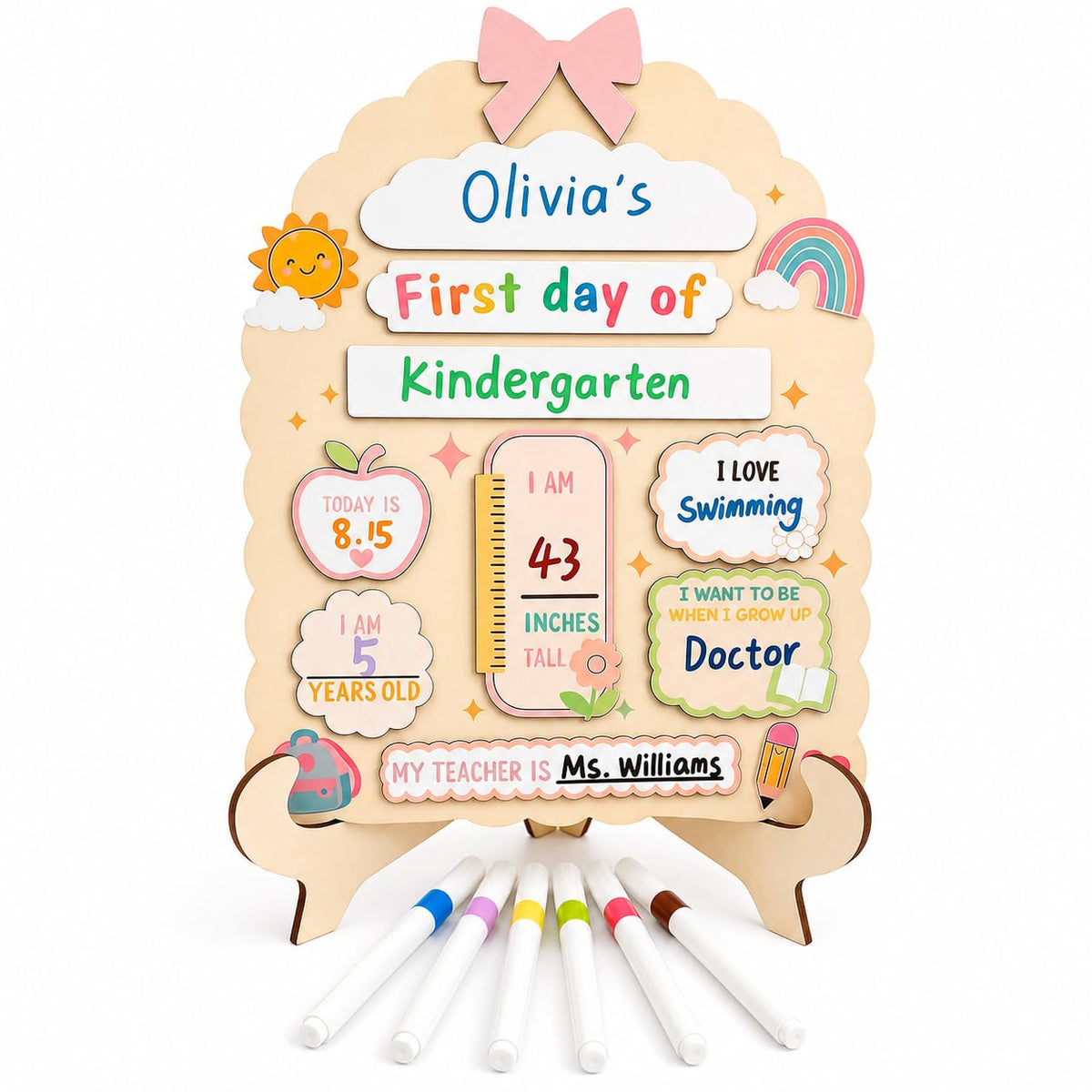 First Day of School Sign with Marker - Reusable Back to School Board, My First & Last Day of School Chalkboard for Preschool Pre-K Kindergarten, Easy to Write & Clean Wooden Photo Prop (Fist and Last)