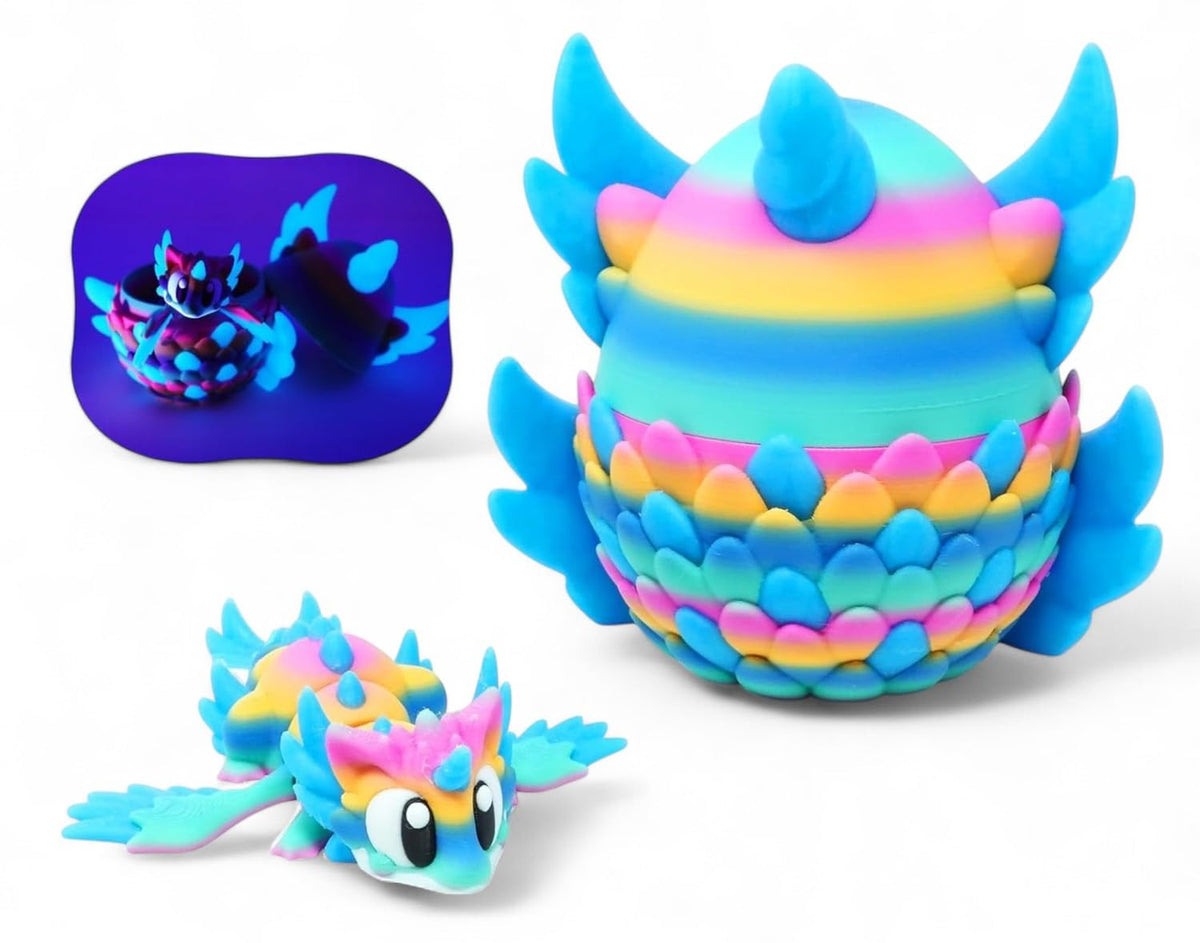 Articulated Dragon with Egg, 3D Printed Toy, Flexible Fidget Figure, 3D Dragon Egg, Desk Pet, Home Decor, Birthday Gift for Kids, Easter Basket Toy, Collectible Figure (Cherry Blossom)