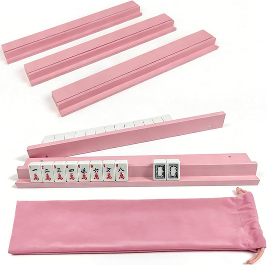 Pink Mahjong Racks with Magnetic Pushers, Set of 4, 17.3" Wooden