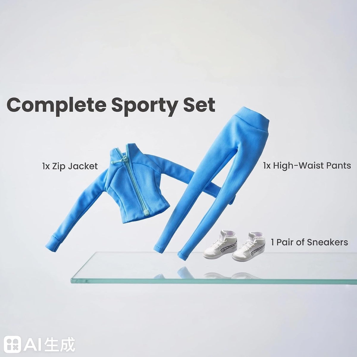 Fashion Doll Blue Yoga Athletic 3-Piece Set with Jacket and Leggings, Includes Sneakers, 1/6 Scale Doll Clothes