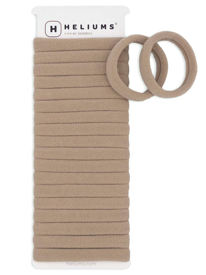 Heliums Soft Hair Ties - No Damage Seamless Nylon Fabric Bands, Stretchy Ponytail Holders for Thin & Thick Hair - Standard 1.5 Inch, Neutrals, 20 Pack