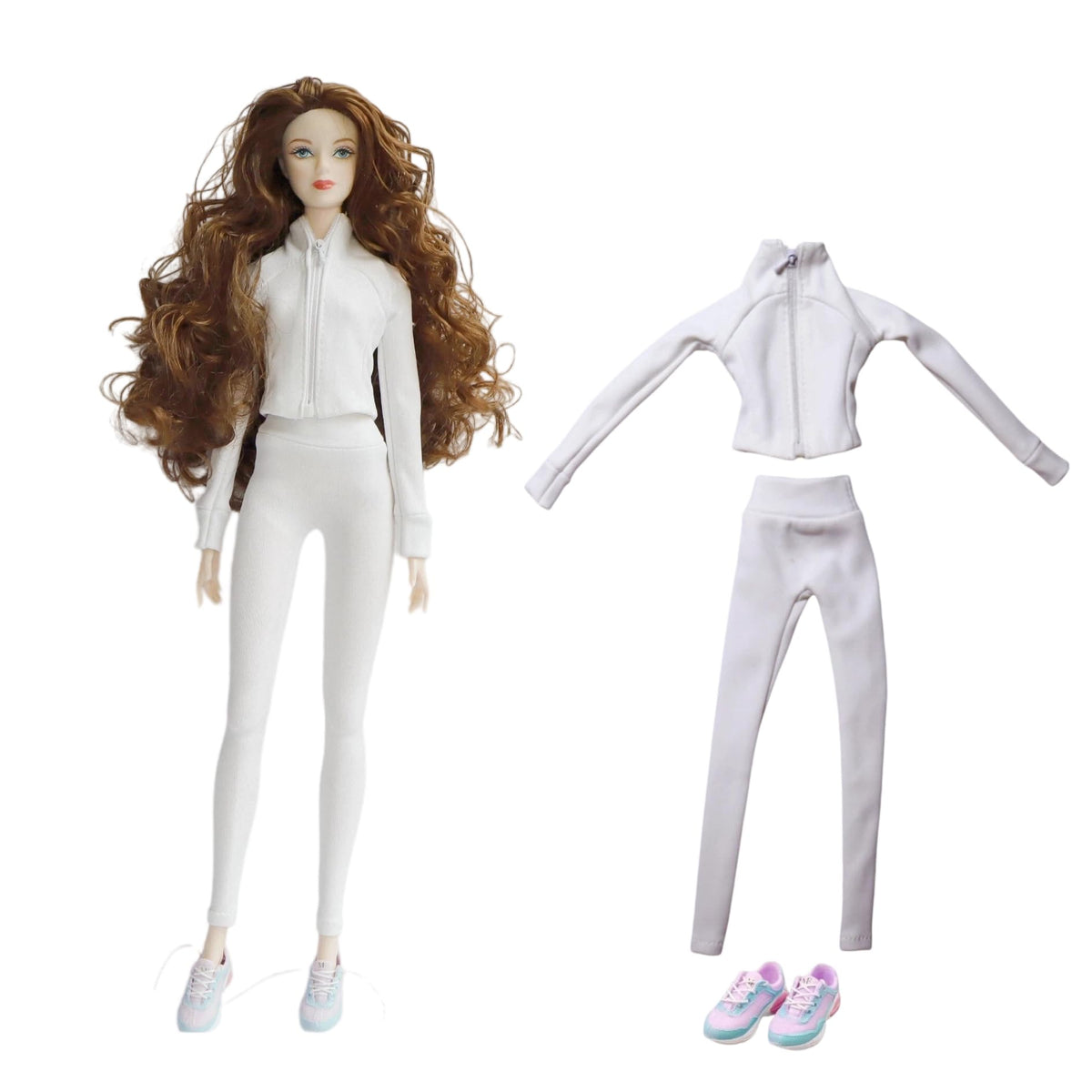Fashion Doll Blue Yoga Athletic 3-Piece Set with Jacket and Leggings, Includes Sneakers, 1/6 Scale Doll Clothes