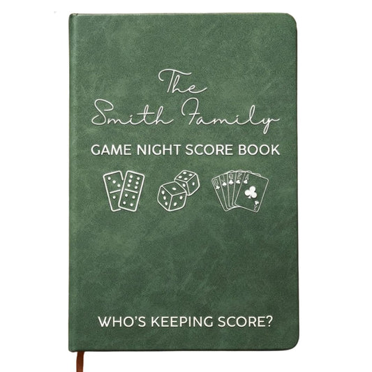 43Lotus Game Night Score Book For Family, Couples, Grandparents, Board Game Lover - Personalized Leather Journal, Who Is Keeping Score Notebooks, Gaming Notebook For Family Friends (2)