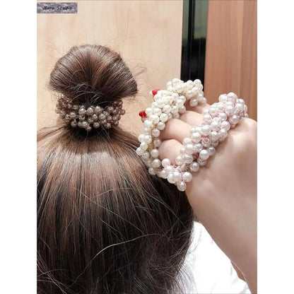 Cute Faux Pearl Decorated Hair Scrunchie Set, 3pcs High Stretch Hair Ties for Women & Girls, Minimalist Headwear for Thick Hair, Ponytail Hairstyle, Scrunchies, Cute Hair Accessories, Elastic Band Scrunchies,sohochic