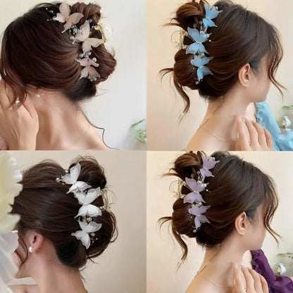 4 PCS Elegant and Dynamic Butterfly Claw Clips, Women's Back-of-Head Updo Shark Clip Set, Suitable for Daily Wear and Important Occasions Such as Parties, Ceremonies, and Weddings Decorative Hair Pins sohochic