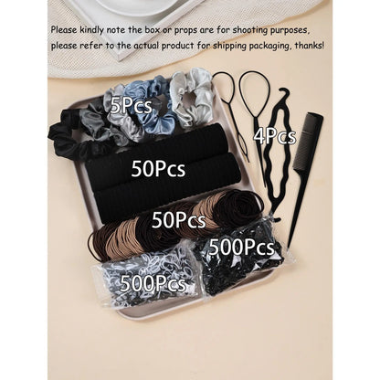 Women's Minimalist No Damage Hair Ties Set - 10-Piece Polyester Neutral Scrunchies Bulk, Classic Accessory Set for Daily Hairstyling Ponytail Holders, Sohochic Fashion Items, 10 Pieces