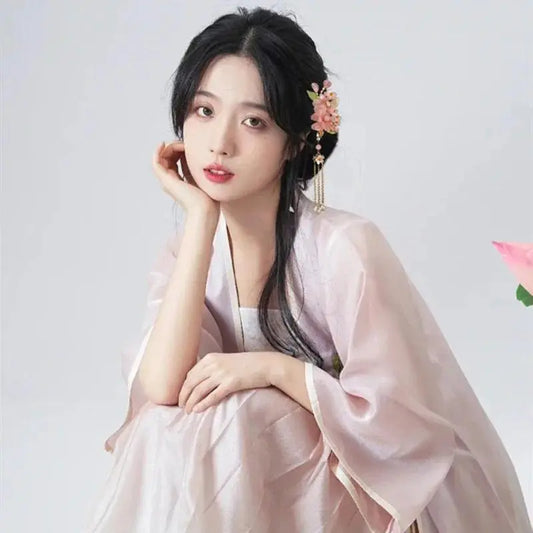 Chinese Hanfu Floral Hair Accessories Set, Pink Flower Tassel Hairpins and Hair Combs, Vintage Traditional Asian Wedding Cosplay Hair Ornaments for Women
