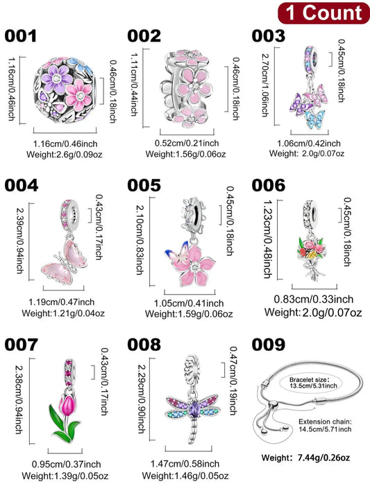 Butterfly & Flower Design Charms, Cute DIY Beads with Colorful Rhinestone, Trendy Exquisite DIY Jewelry for Birthday Gift, Beads Charms Accessories, Jewelry Making Charms, Charms for Crafts, Diy Craft Embellishments