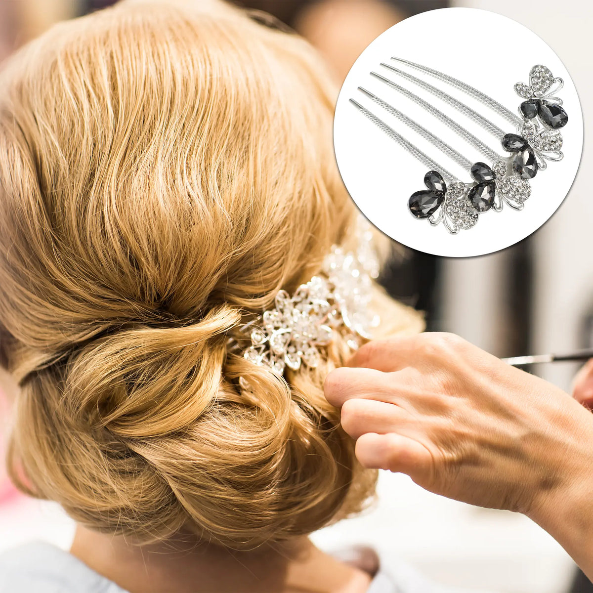 VOCOSTE Women's Rhinestone Inlaid Flower Hair Comb Hairpin Hair Accessory Side Comb Clips Rhinestone Head Pieces
