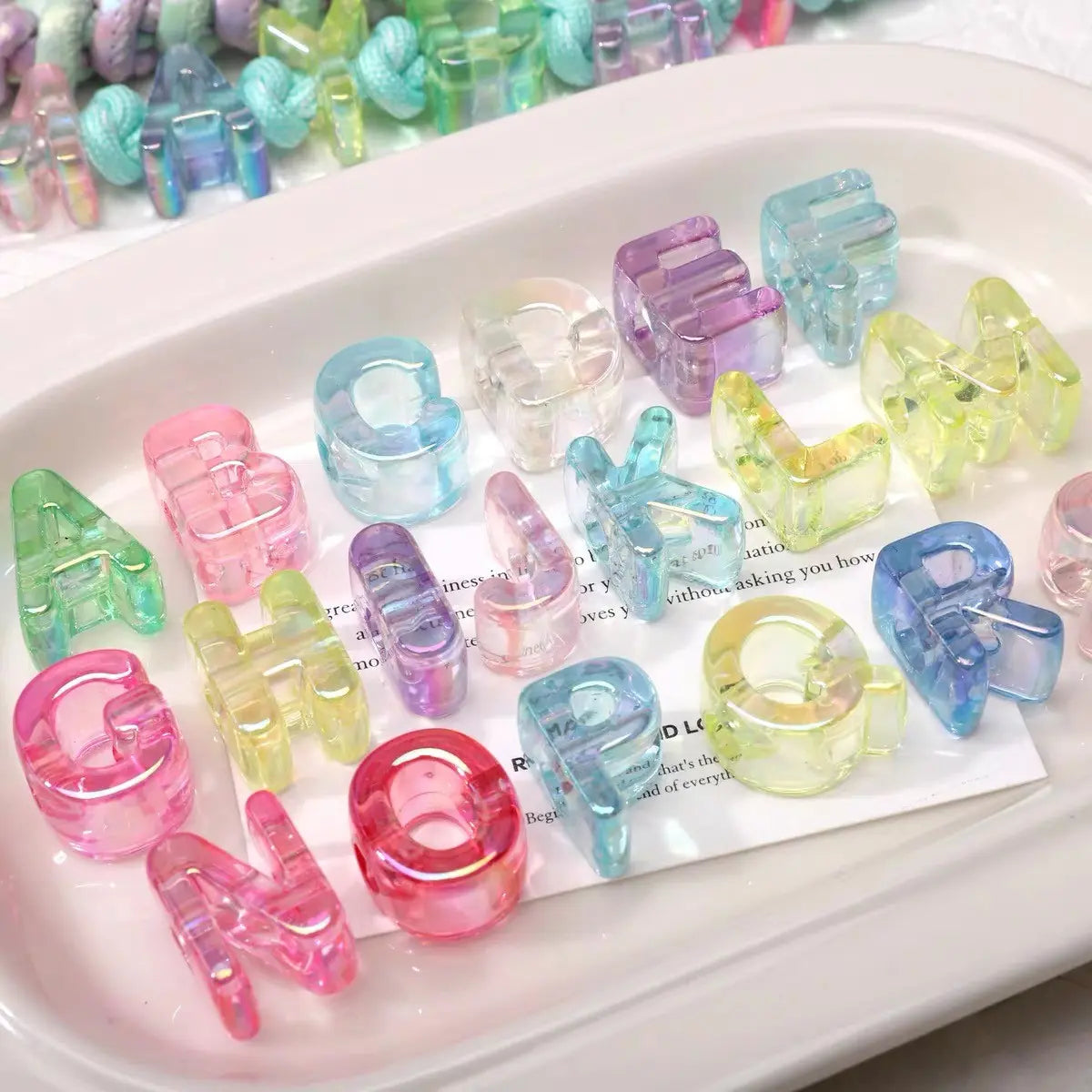 50pcs High-Quality Rainbow Transparent Acrylic Beads, UV Coated Jelly Color Letter Beads, Smooth Texture, DIY Jewelry Supplies, Handmade Beading Material, Craft Beads, Alphabet Beads