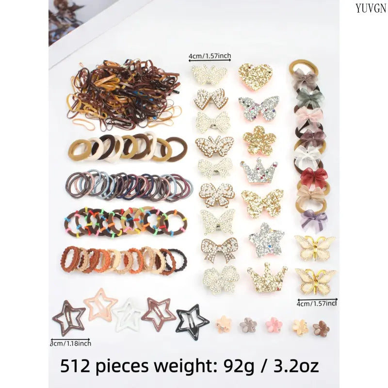 512 pieces/sets-Autumn Style Girls Cute Hair Accessories Set,Elegant Butterfly & Flower Hair Clips, Coffee Tone Hair Ties & Barrettes, Soft & Stylish, Perfect for Daily Wear, School, Parties & Gift Giving for Girls.
