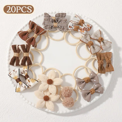 20‑Pcs Boho‑Style Fabric Bow & Flower Hair Ties, Cute Elastic Hair Scrunchies, Soft Decorative Hair Accessories for Daily Hairstyle Styling  >,sohochic