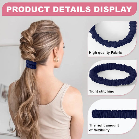 NATUREKESS 6Pcs 100% Silk Hairbands & Scrunchies, Elastic Band Scrunchies for Women, Thin Skinny Silk Fabric Hair Accessories, No-Damage Sleep Hair Accessories
