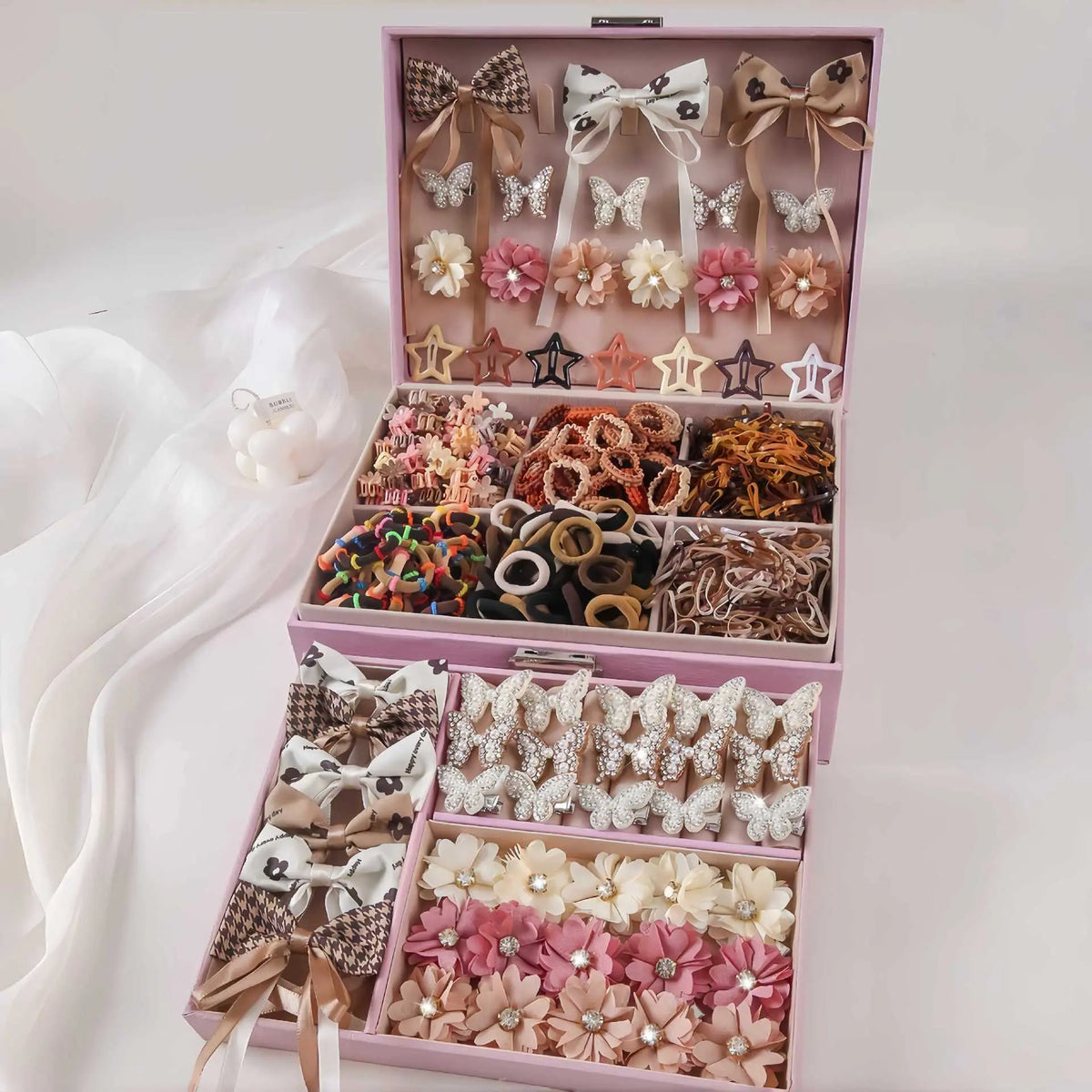808Pcs Sweet Bow Flower Hair Accessories Set, Assorted Hair Ties, Clips and Barrettes, Cute Daily Hair Decorations for Girls