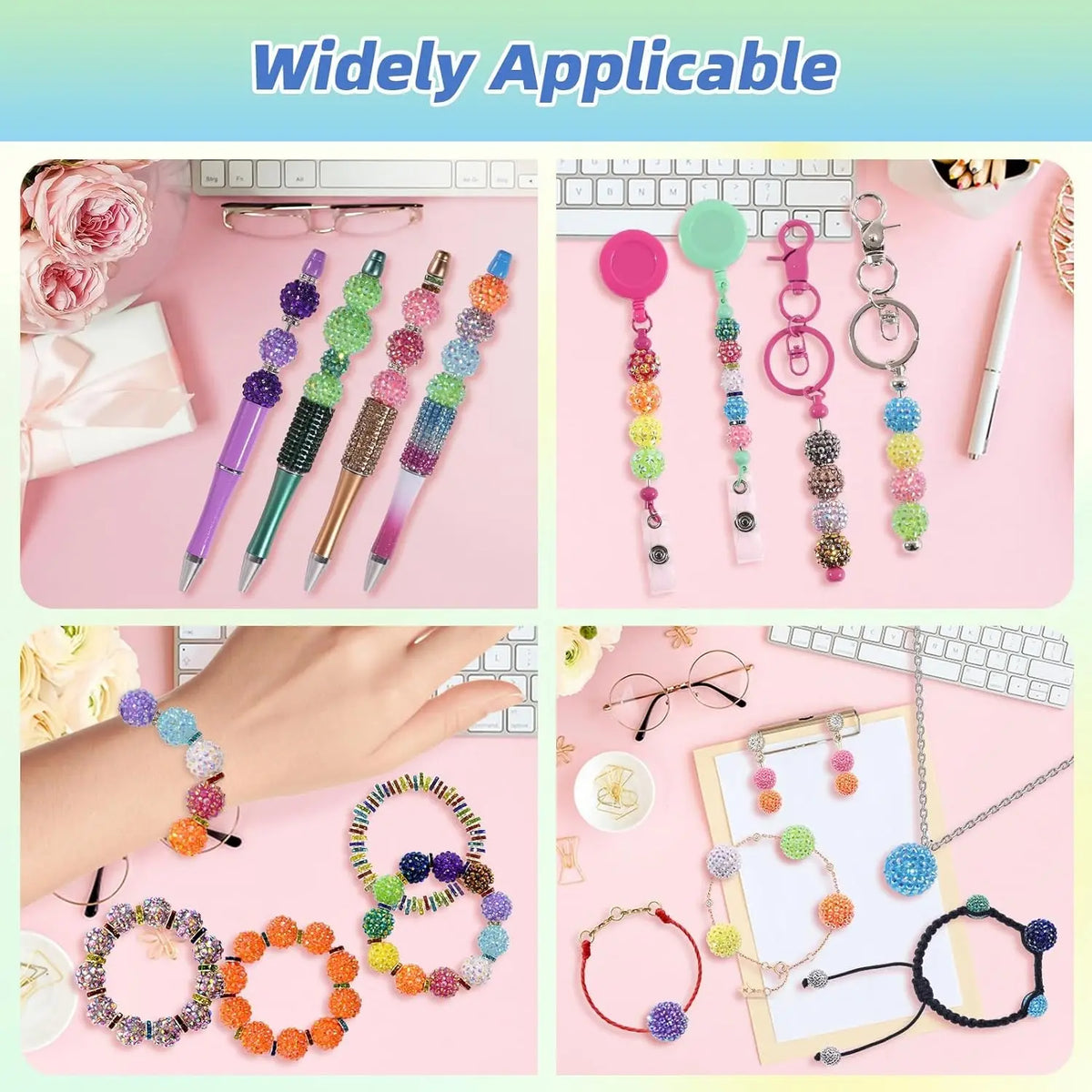 250 Pcs Beads for Pens, Focal Beads for Beadable Pens, Rhinestone Bead, Resin Beads, Spacer Bead for Bracelets, Beading Making, Beading Supplies, Beads for Crafts, DIY Beading Accessories, Diy Beads Assortment