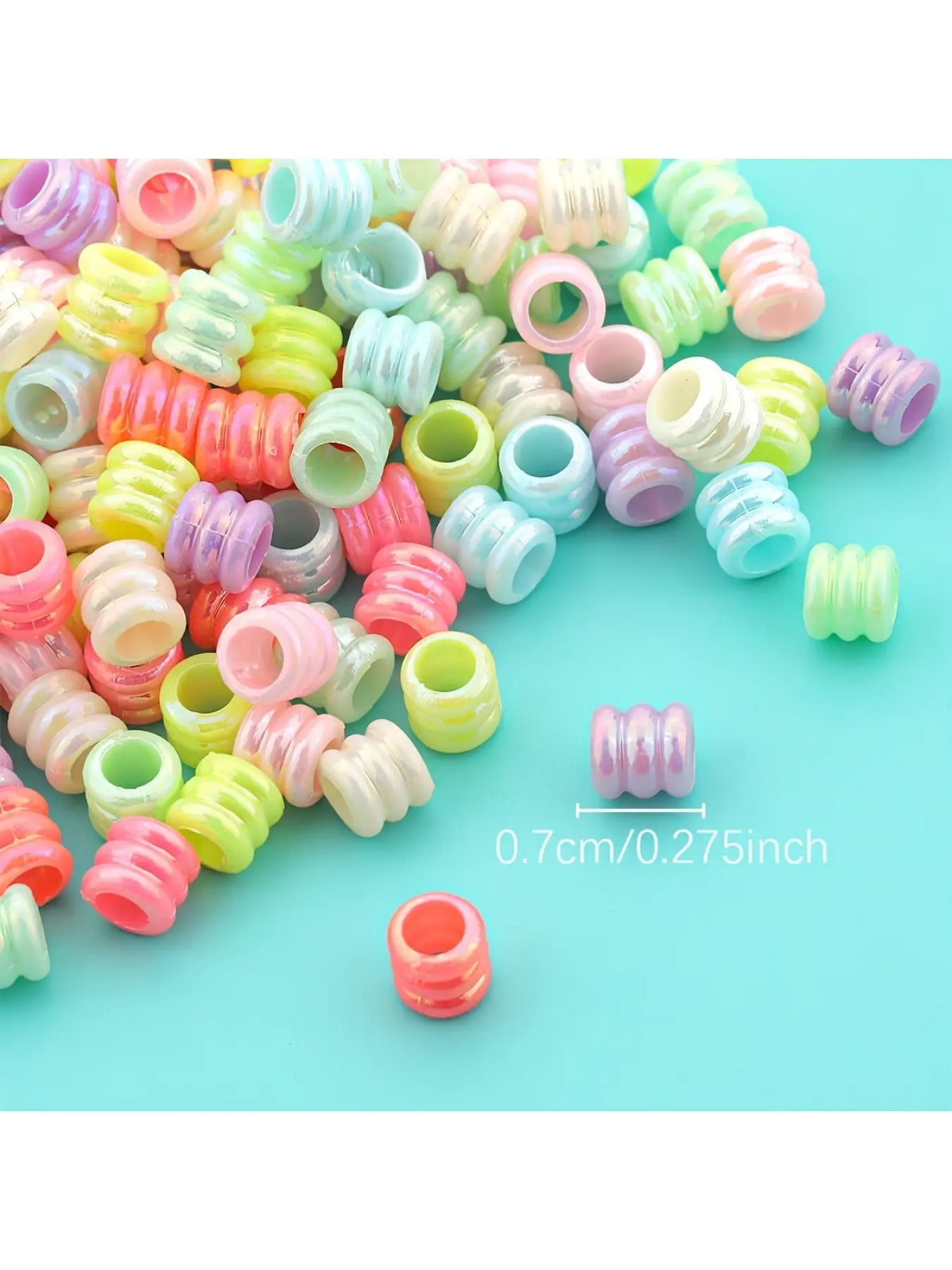 200pcs 7mm Large Hole Loose Beads, Acrylic Beads, Cylindrical Spacer Beads, Iridescent Straight Hole Spacer Beads, Rainbow Drilled Beads, Cartoon Shaped Beads Handmade DIY Bracelets, Necklaces, Anklets, Earrings Jewelry, Beads for Jewelry Making