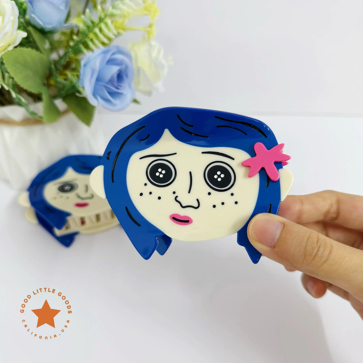 Blue-Haired Girl Double-Sided Claw Hair Clips, Durable Plastic for Women & Girls, FallFreshness, Casual Design, 4 Inches, Unisex, Premium Quality, Perfect Gift for Birthday, Valentine's Day, Graduation