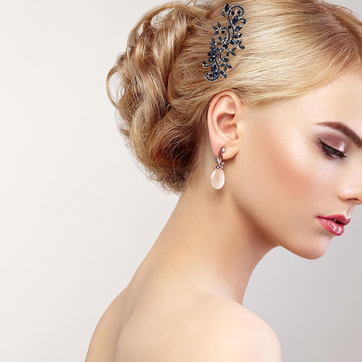 Lurrose Wedding Hair Comb Blue Rhinestone Hair Comb Hairpin Bride Vintage Flower Crystal Overtone Bridal Accessories for Bridal Bridesmaid