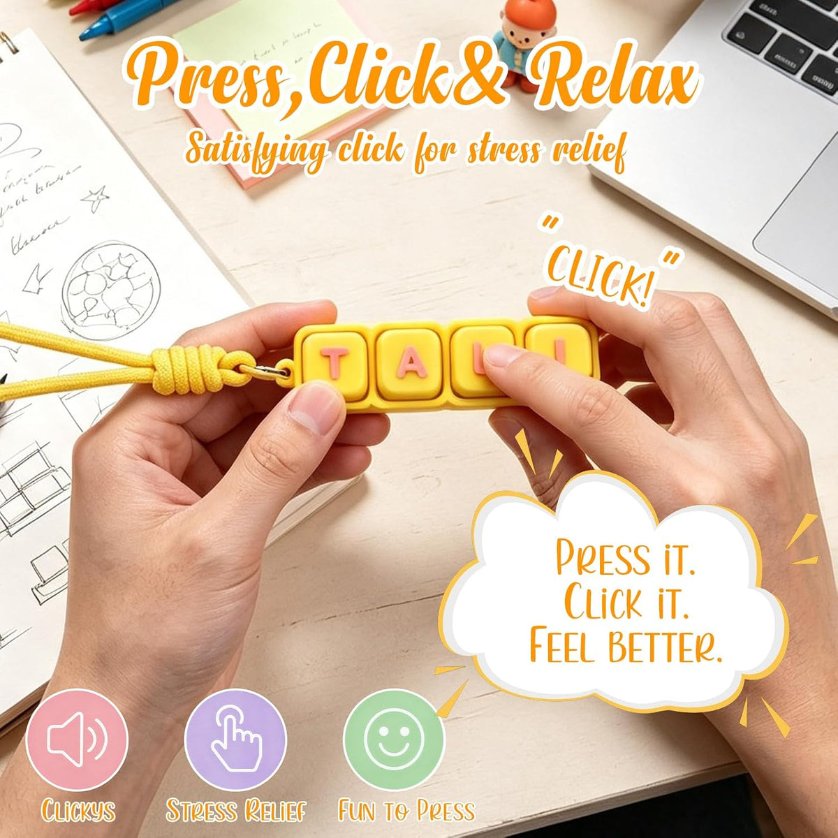 Custom Keyboard Fidget Toy Personalized Name Clicker Keychain with Lanyard