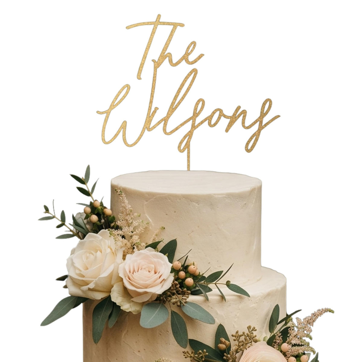 Personalized Wedding Cake Topper, Custom Lastnames"Wood Cake Decor, Available in Gold, Silver, Black, White, & Natural Wood (Design 10)