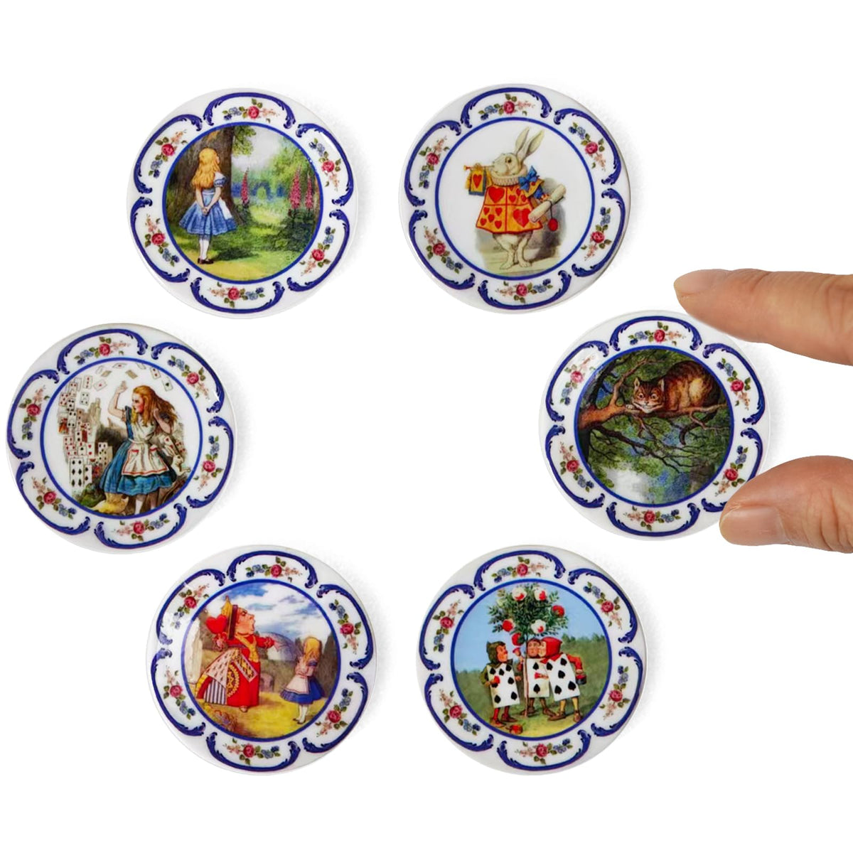 6PCS Handcrafted Miniature Ceramic Plates in 1:12 or 1:6 Scale, Vintage Porcelain Playhouse Dishes (Alice, 3CM)