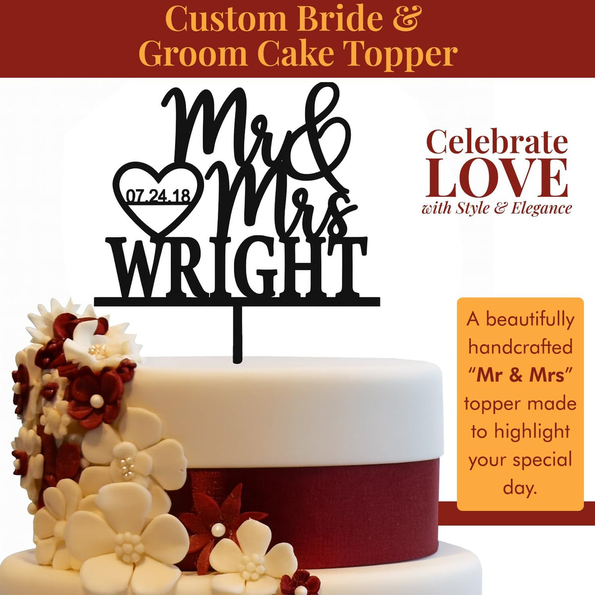 Wedding Cake Toppers - Custom Bride & Groom Design for Your Special Day - Mr & Mrs Cake Topper Brings a Special Touch to Weddings & Anniversaries- Make Your Celebration Unforgettable with Cake Toppers