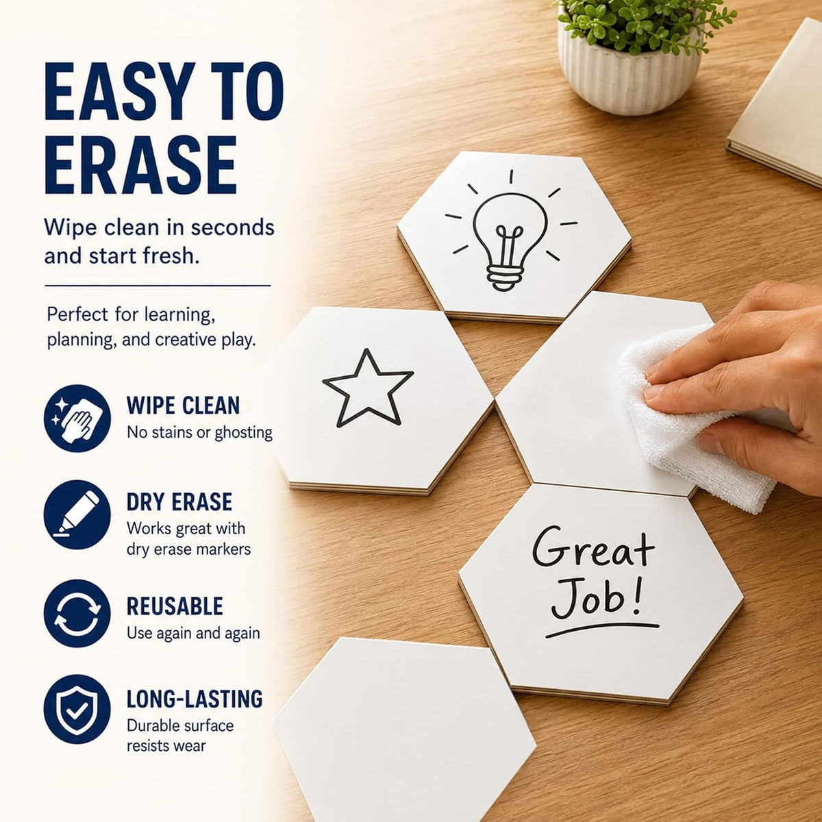 Dry Erase Hexagon Tiles, 25 PCS 2-Sided Blank Hex Game Board Pieces