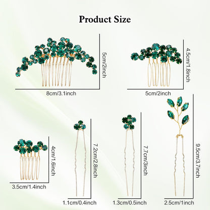 inSowni 11 Pieces Vintage Emerald Green Headpieces Party Prom Wedding Bridal Rhinestone Hair Side Combs Slides+U-shaped Hair Pins Accessories for Brides Bridesmaids Women Girls