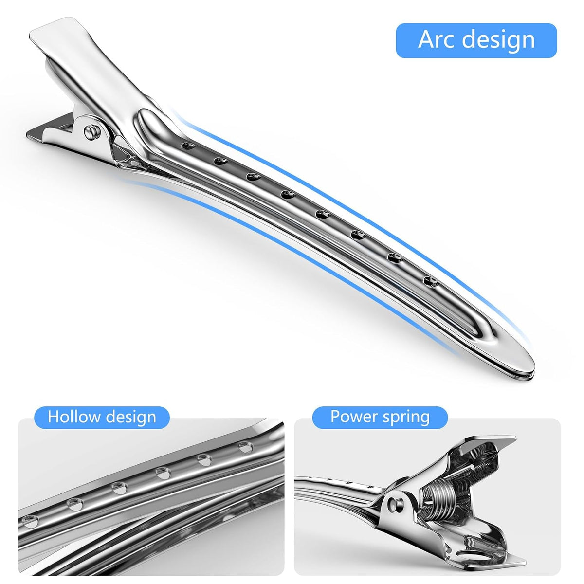 30PCS Metal Alligator Hair Clips, Duck Billed Salon Styling Clips with Holes, Heavy Duty Silver Hair Pins for Women, DIY Bows & Home Use (30 Mixed Sizes)